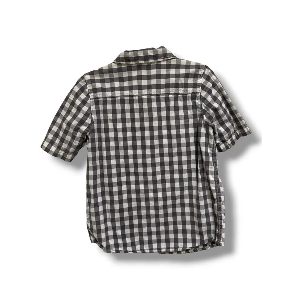 Sonoma Boys Gray White Gingham Button Down Shirt Short Sleeve Size 7X‎